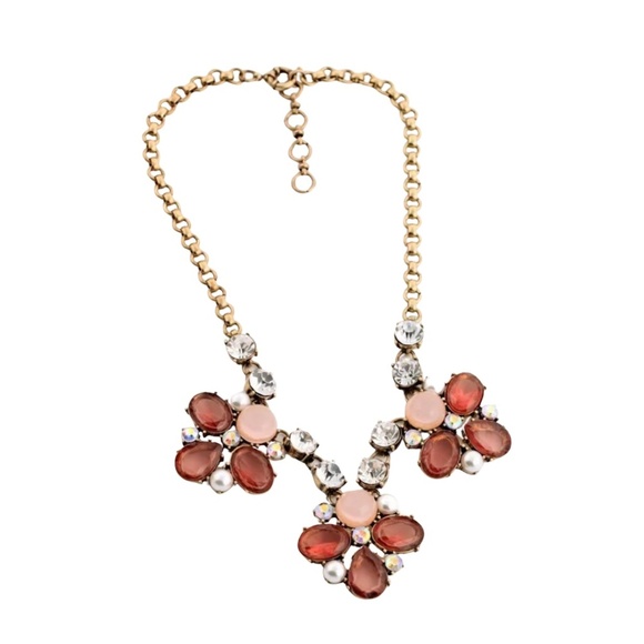 Floral Statement Necklace – 18"+2" Gold Tone with Pink, Red & Crystal Accents - Picture 3 of 5